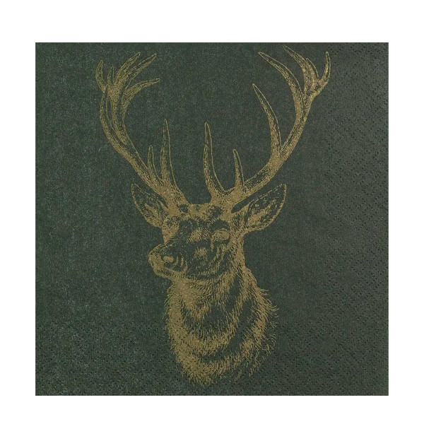 Home Fashion Papierservietten goldener Hirsch, grün, 33x33cm