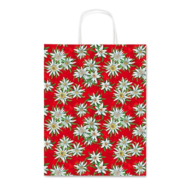 Geschenktüte mit Griff, Edelweiß, rot, 36x46cm