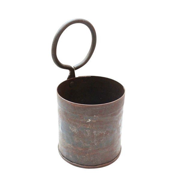 Deko Eisentopf Vintage mit Ring, Metalltopf im Industrial Style, 21x11cm