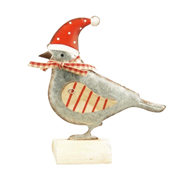 Vogel rote Flügel und Mütze 17cm Metall