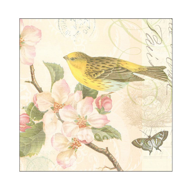 Ambiente Papierservietten Vogel, Schmetterling und Blumen Nostalgie, 33x33cm