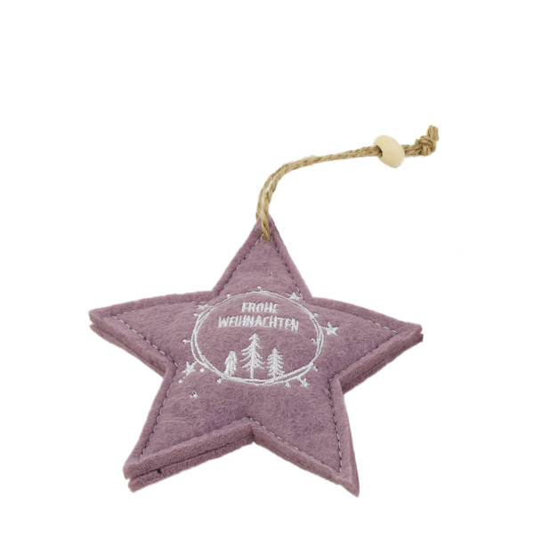 Deko Stern Weihnachten, Filzstern Frohe Weihnachten, beere, 10x11cm, Hänger