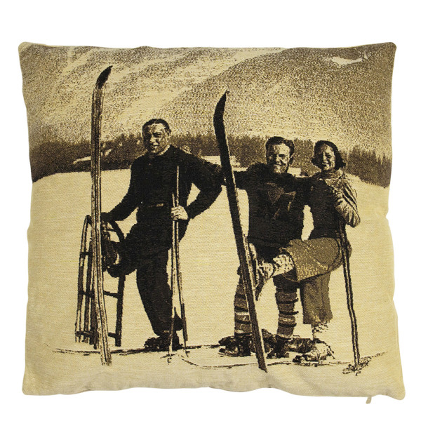 Gobelin Kissen Skifahrer Nostalgie, Skifahrergruppe, Sepia, 45x45cm, Mars &amp; More