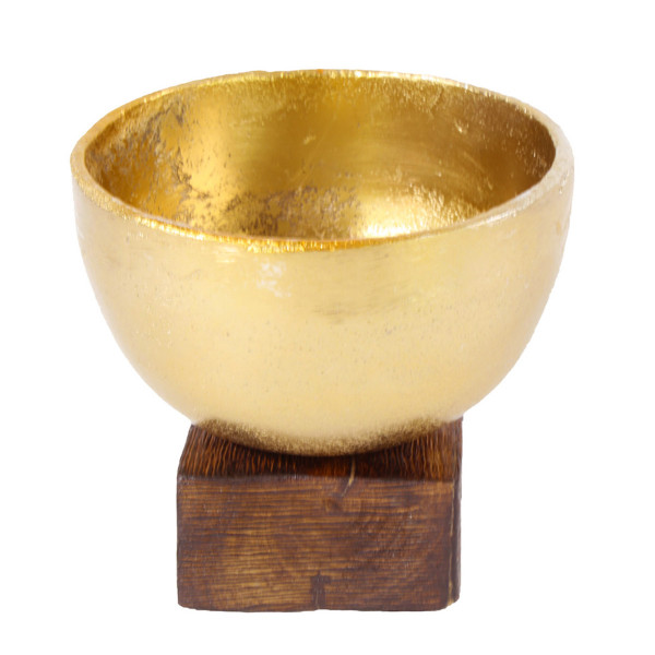 Deko Schale auf Holzsockel gold antik, Metallschale Weihnachten, Ø17cm