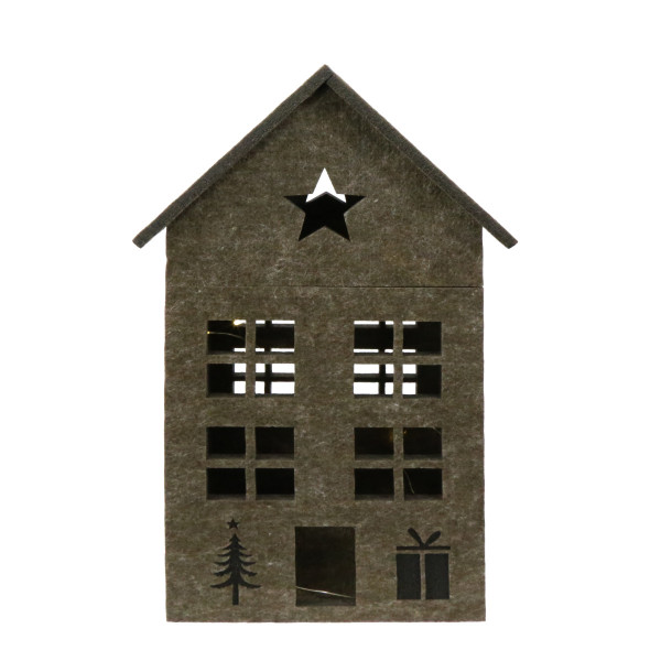 LED Haus mit Stern, großes dunkelbraunes Filzhaus Landhaus mit Lichterkette, 40cm