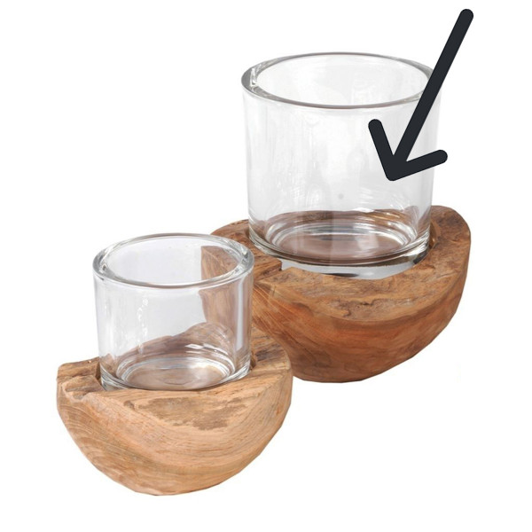 Holz Windlicht Teak unfinish, Glaszylinder auf Holzsockel, 20cm, WMG Grünberger