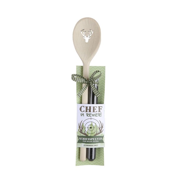 Holz Kochlöffel mit schwarzem Salz Chef im Revier! Gilde