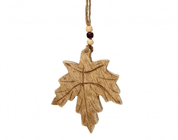 Deko Holzhänger Ahornblatt natur, Ahornblatt aus Mangoholz, 9x12cm