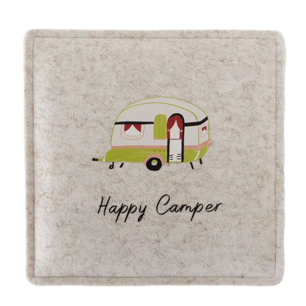 Filz Sitzkissen Camping, Happy Camper grün, 35x35cm, Boltze Home Collections