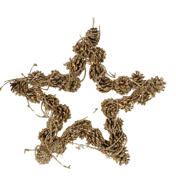 Stern mit Zapfen, gold, Glitter, 32cm