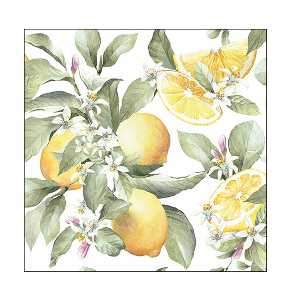 Ambiente Papierservietten Zitronen und Blüten, 33x33cm