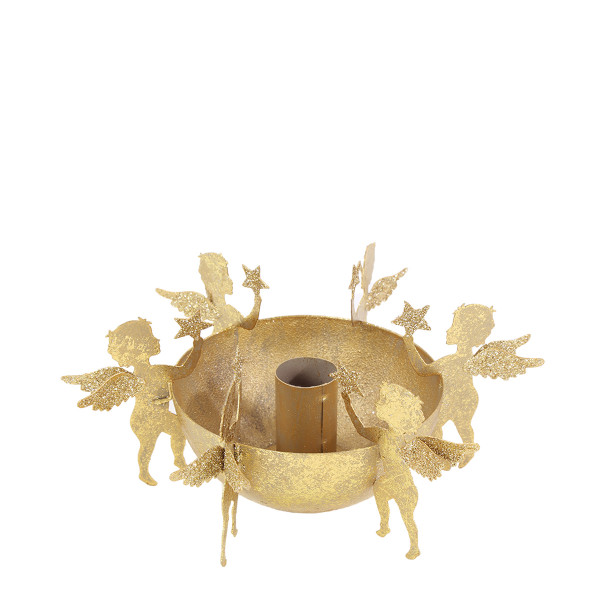 Kerzenständer, Kerzenschale Engel mit Sterne, gold used look, 18cm, Metall