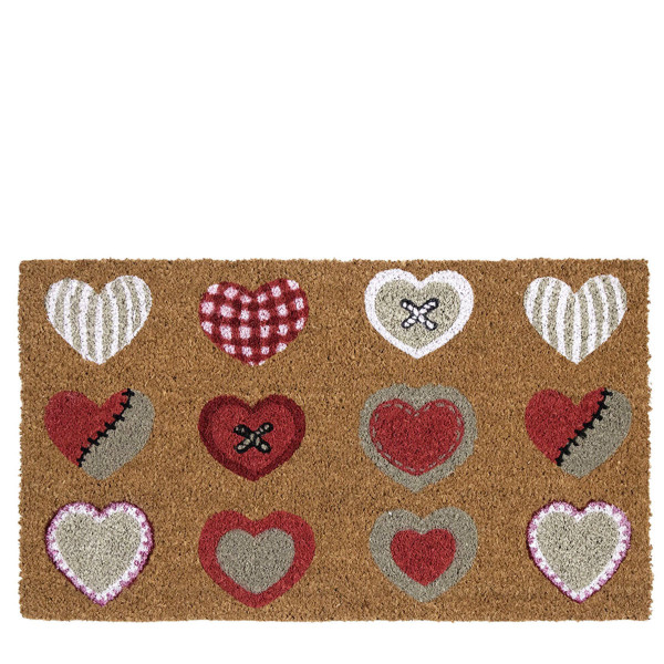 Kokos Fußmatte Herz, Multimatte mit roten und weißen Herzen, 75x45cm, Mars &amp; More