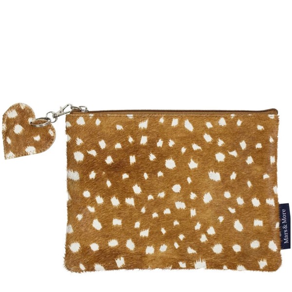 Fell Kosmetiktasche mit Herzanhänger, braun-weiß, 22x16cm, Mars &amp; More