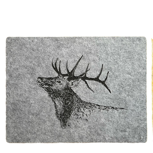 Filz Tischset Hirsch, röhrender Hirsch, grau-schwarz, 45x35cm