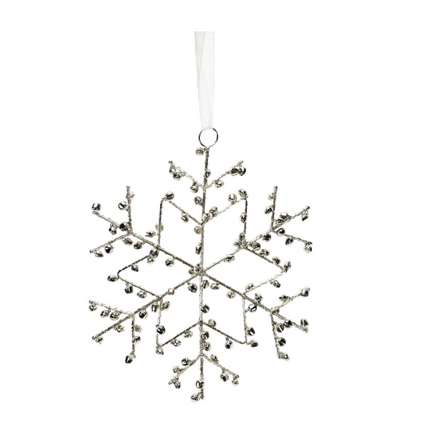 Deko Schneeflocke aus Glöckchen, Metallschellen silber mit Klang, 15cm