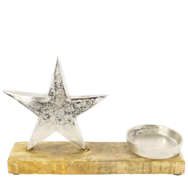 Kerzenhalter mit Stern silber/natur 23x15cm