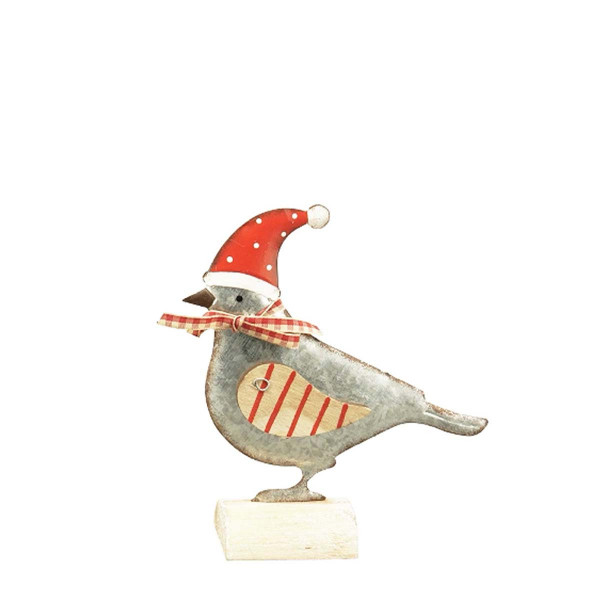 Deko Vogel, Weihnachtsvogel Junker mit roter Mütze, rote Flügel, 13cm, Metall