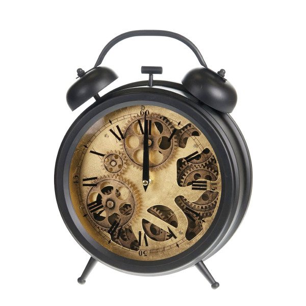 Wecker mit sichtbarem Mechanismus, schwarz/gold, 26x33cm