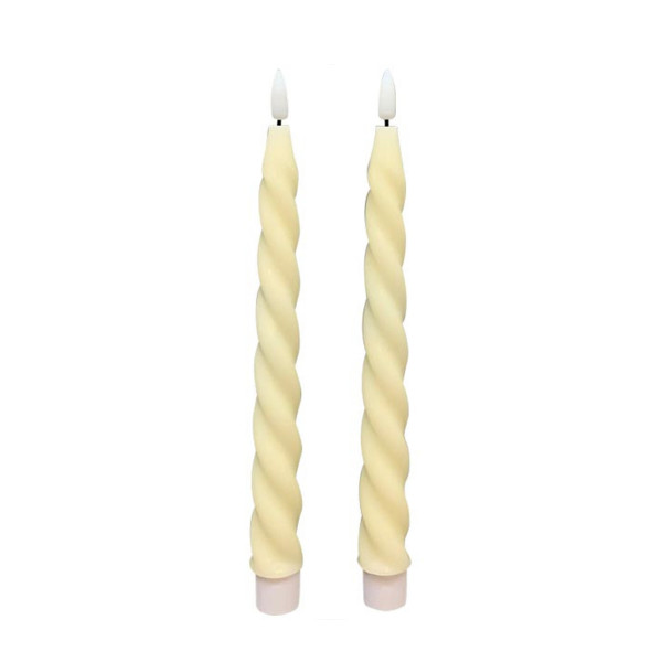 LED Stabkerze Lumiere creme, Wachskerze gedreht, Timerfunktion, Set/2