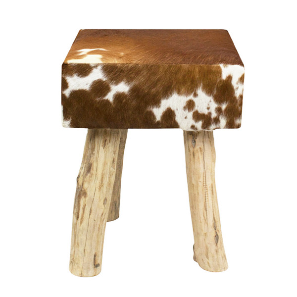 Kuhfell Hocker quadratisch, Fellhocker auf Holzbeine, 45cm, braun-weiß, Mars &amp; More