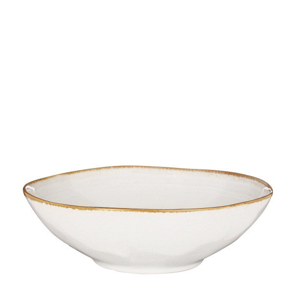Keramik Schüssel, Tabo, handgefertigt, weiß, Rand braun, 7x23cm, Mica Decorations