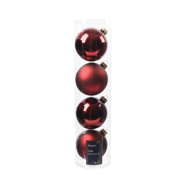 Weihnachtsbaumkugeln aus Glas, ochsenblut glanz/matt, Ø10cm, 4St/Box, Decoris