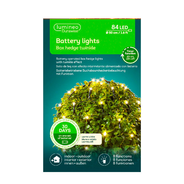 Lichternetz rund, Twinkle, warmes weiß, 84 LED, Ø50cm, Batteriebetrieb, Lumineo