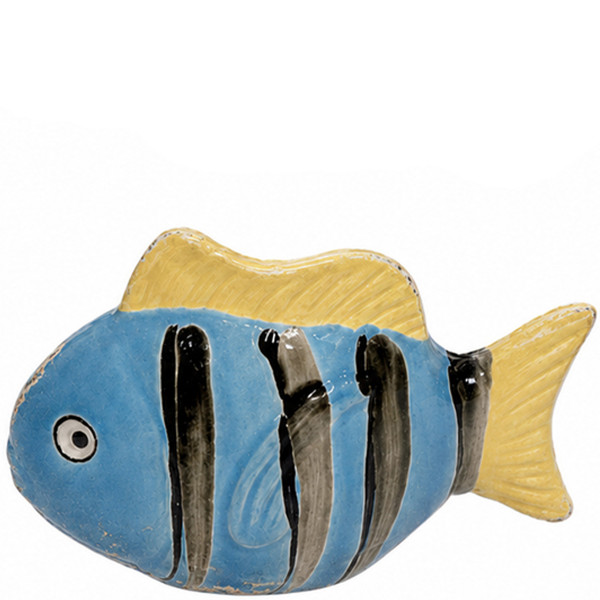 Deko Fisch blau-gelb, kleiner Keramikfisch Schwimmer, 6cm