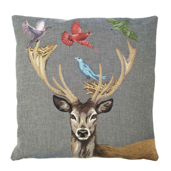 Gobelin Kissen Hirsch Funky, Hirsch mit Vogelnest, 45x45cm, Mars &amp; More