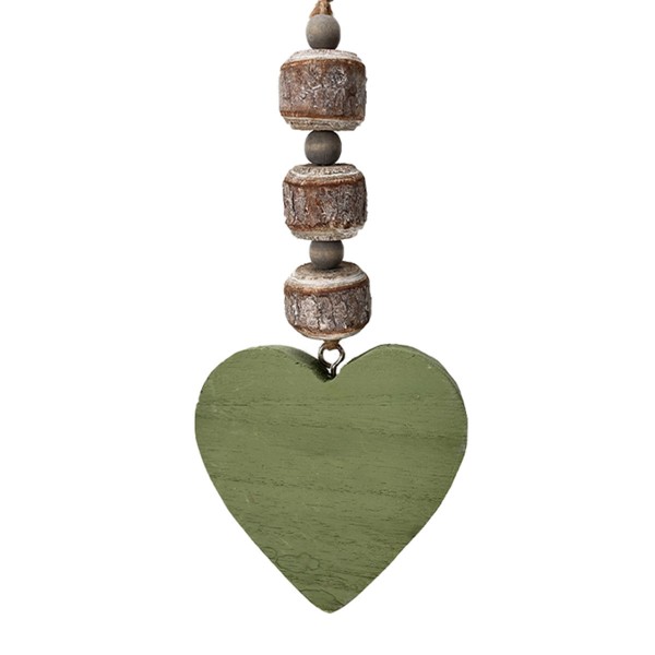 Holz Herz mit 3 Birkenholz Kugeln, grün, 25cm, Hänger