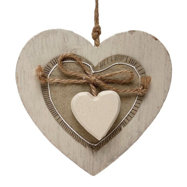 Holz Herz creme 10x10cm Hänger