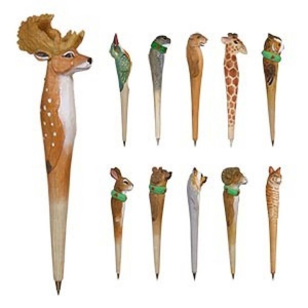 Kugelschreiber, geschnitzte Tiere, 16cm, 16St. sortiert