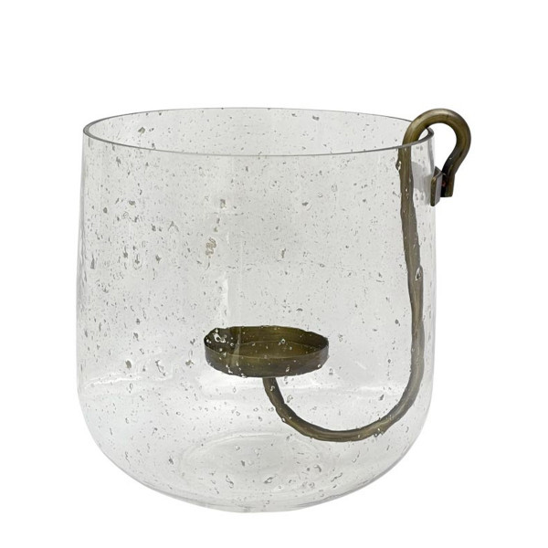 Deko Windlicht Verre, Glaswindlicht mit abnehmbaren Kerzenhalter aus Metall, 25x25cm