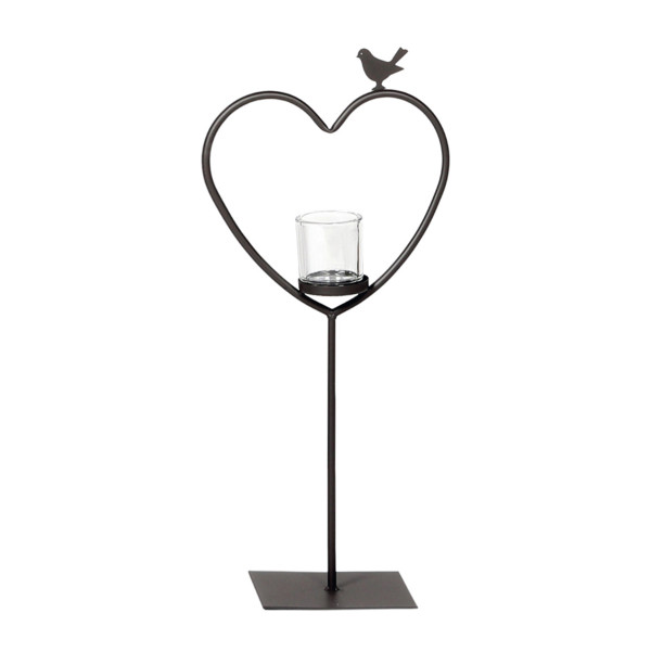 Deko Windlicht Herz Elisa, Metallherz mit Vogel auf Metallständer, 135cm, WMG Grünberger