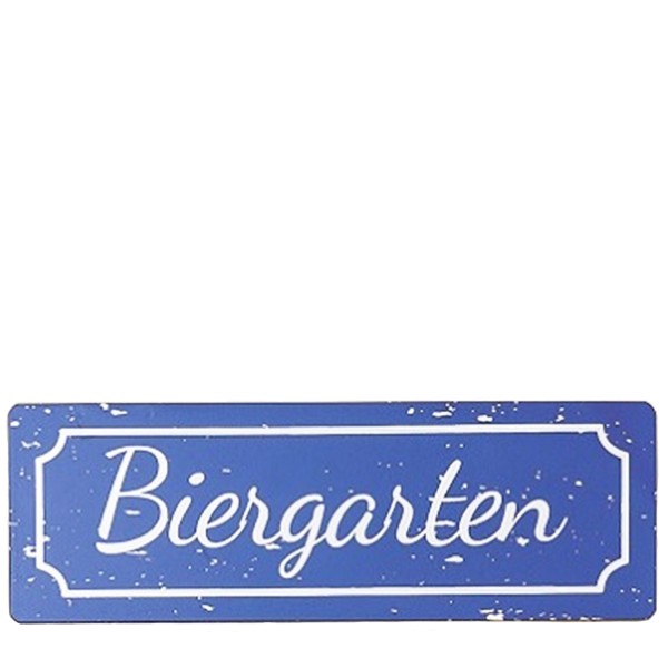 Deko Schild Biergarten, weiß-blau, used look, 30cm, Metall, Boltze