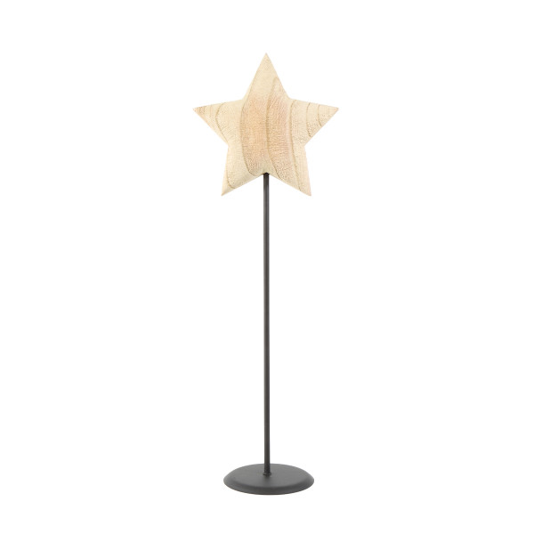 Deko Stern Naturholz, Holzstern Natur auf Metallständer, 57cm