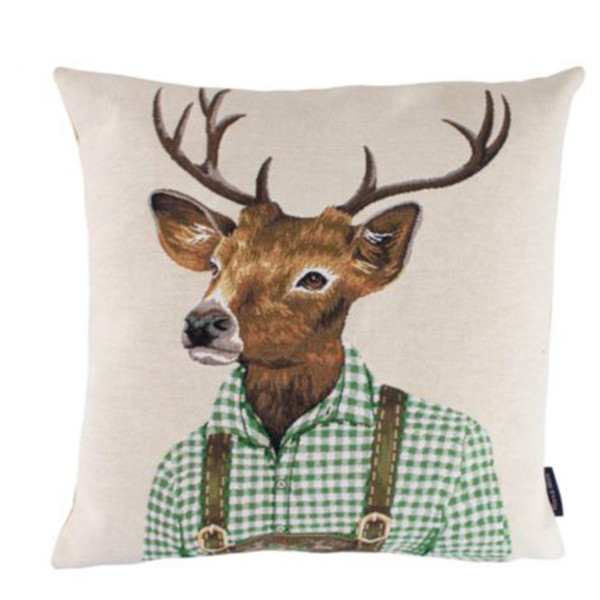 Gobelin Kissen Hirsch, Tiroler Hirsch mit grün kariertem Hemd, 45x45cm, Mars &amp; More