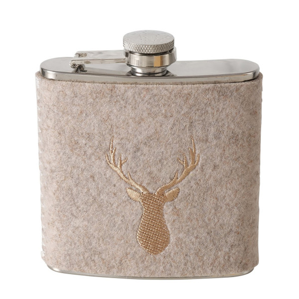 Trinkflasche Hirsch Vilbert, Flaschmann aus Filz mit Hirschkopf Mitte, 11x9cm, Boltze Home Collectio