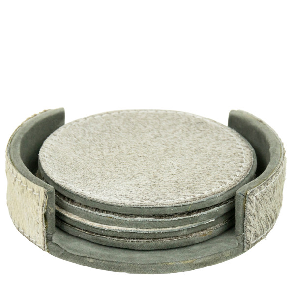 Kuhfell Untersetzer rund grau, Ø10cm, 4St/Pack, Mars &amp; More