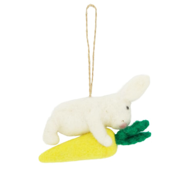 Deko Filzhase mit Karotte, Osterhase weiß mit Karotte, 10cm, DIJK Natural Collections