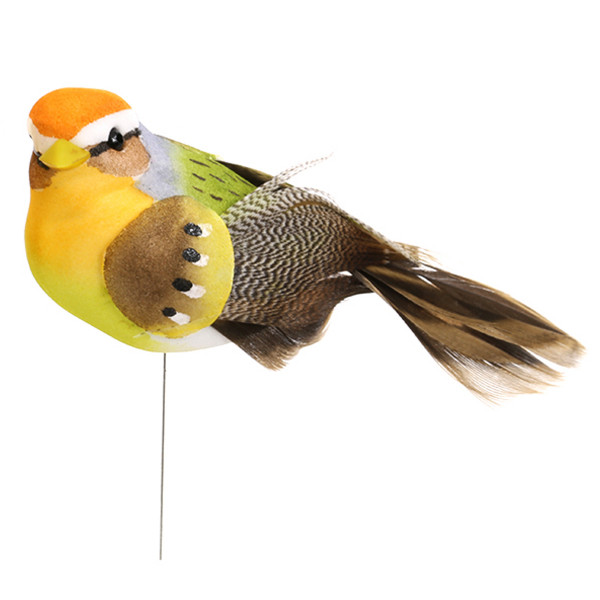 Deko Vogel am Metalldraht, kleiner Vogel mit Federn, Bastelvogel, 15cm