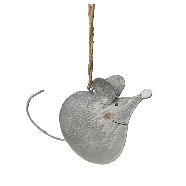 Deko Maus, grau, 13cm, Metall, Hänger