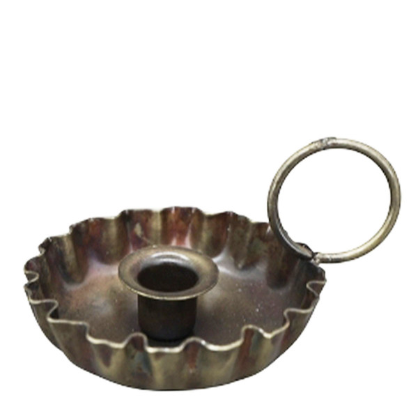 Kerzenhalter Dore, antik-gold rund mit Henkel schalenförmig, kleiner Kerzenhalter aus Metall für dün