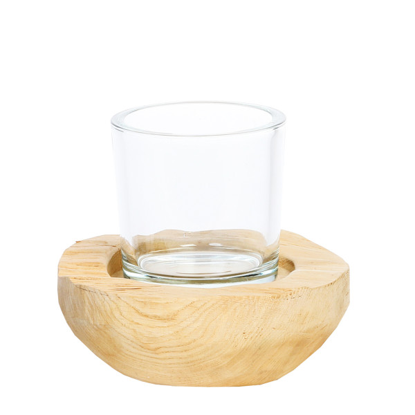 Windlicht Naturholz Knut, Naturholzschale mit Glaskörper, 11cm, WMG Grünberger