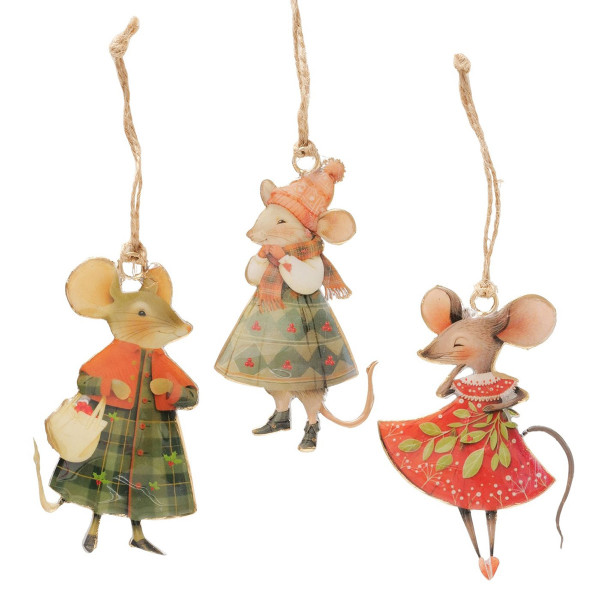 Weihnachtshänger Maus Mossy, Emaillehänger Maus mit Kleid oder Mantel, Boltze Home Collections