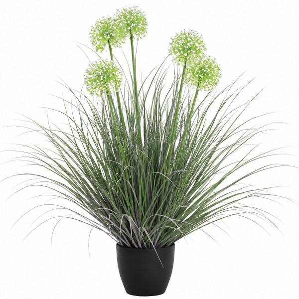 Kunstpflanze Zwiebelblume Allium hellblau, Lauchzwiebel im Topf, 55cm