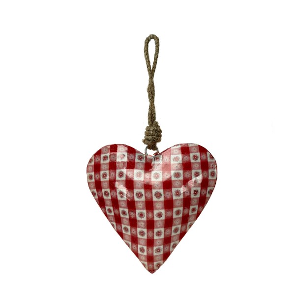 Metall Herz, Karo - rot/weiß, 11cm, Hänger