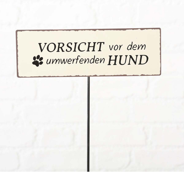 Gartenstecker Hund, Stab mit Spruch: Vorsicht vor ..., 100cm, Boltze Home Collections