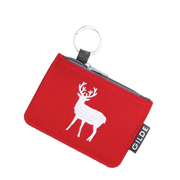 Schlüsseltasche Hirsch, Filztasche mit Schlüsselanhänger, rot, 11x8cm, Gilde